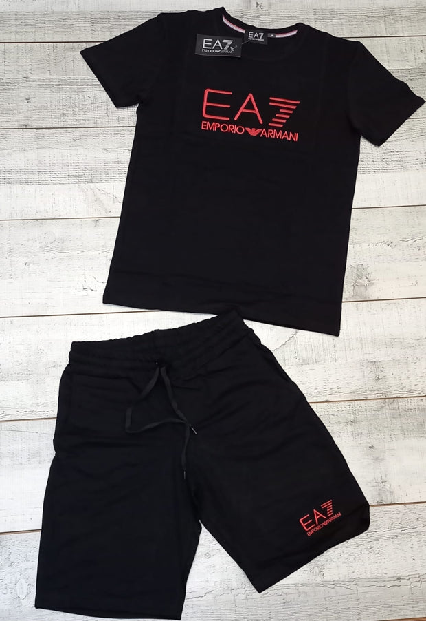 Conjunto verano EA7 negro rojo